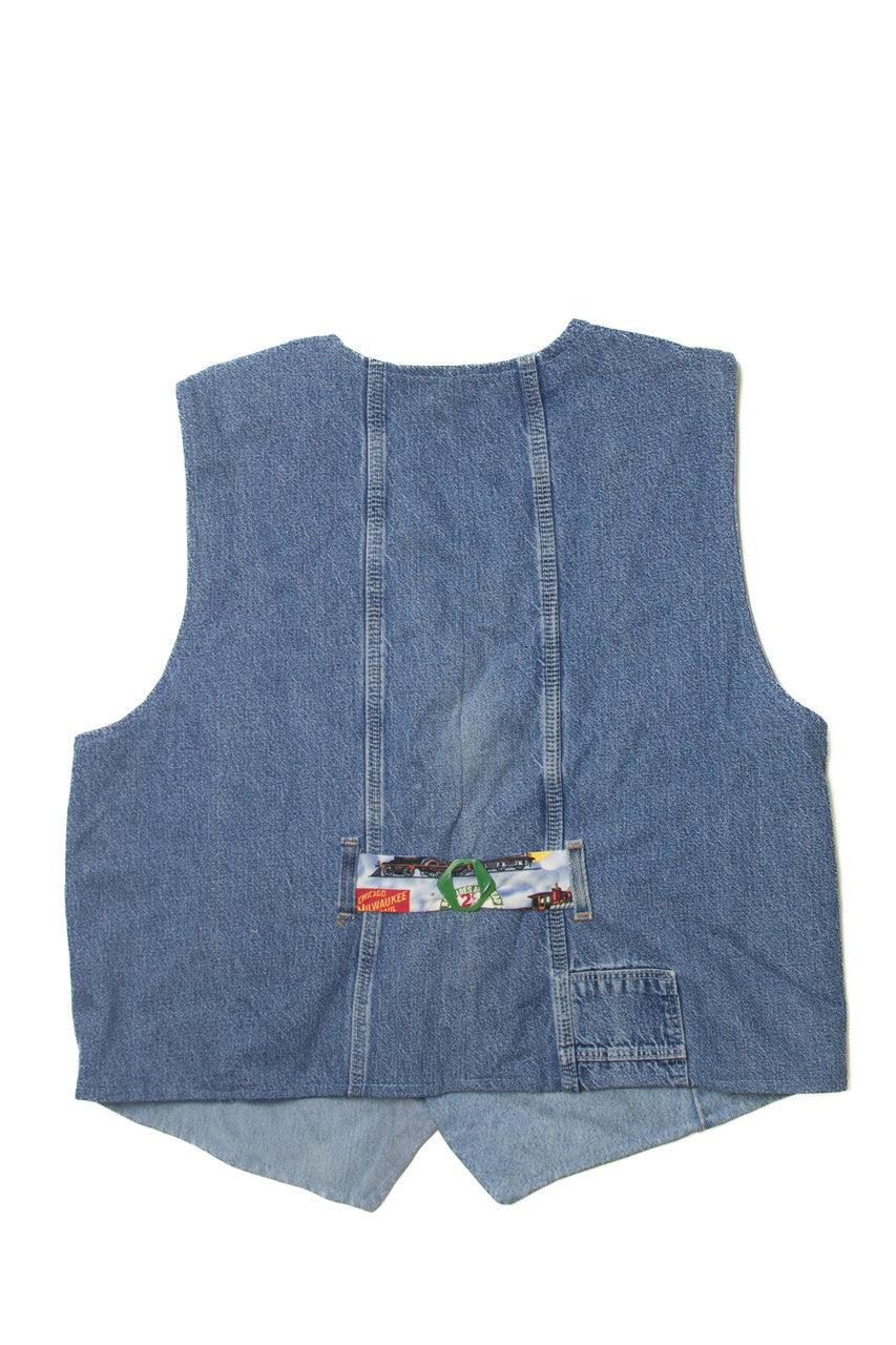 Vintage Custom Made Trains Denim Vest
