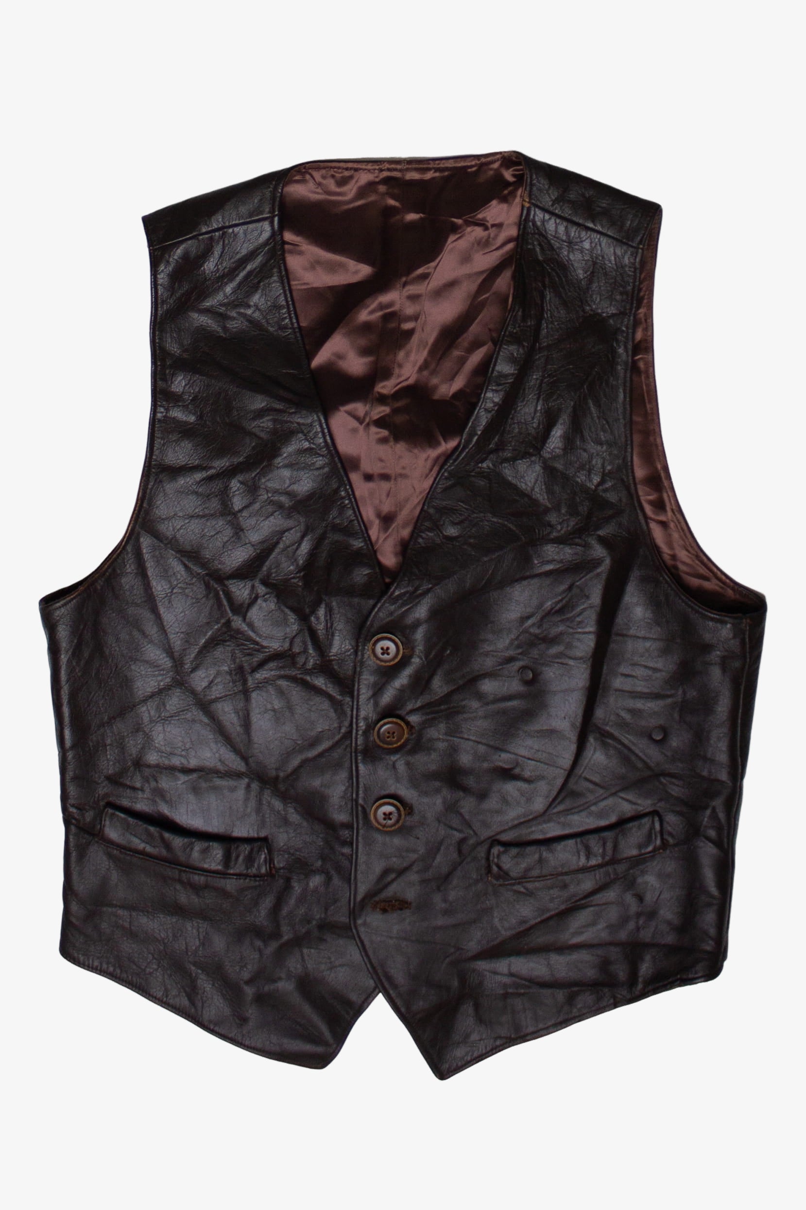 Vintage Dark Brown Leather Vest (1980s)