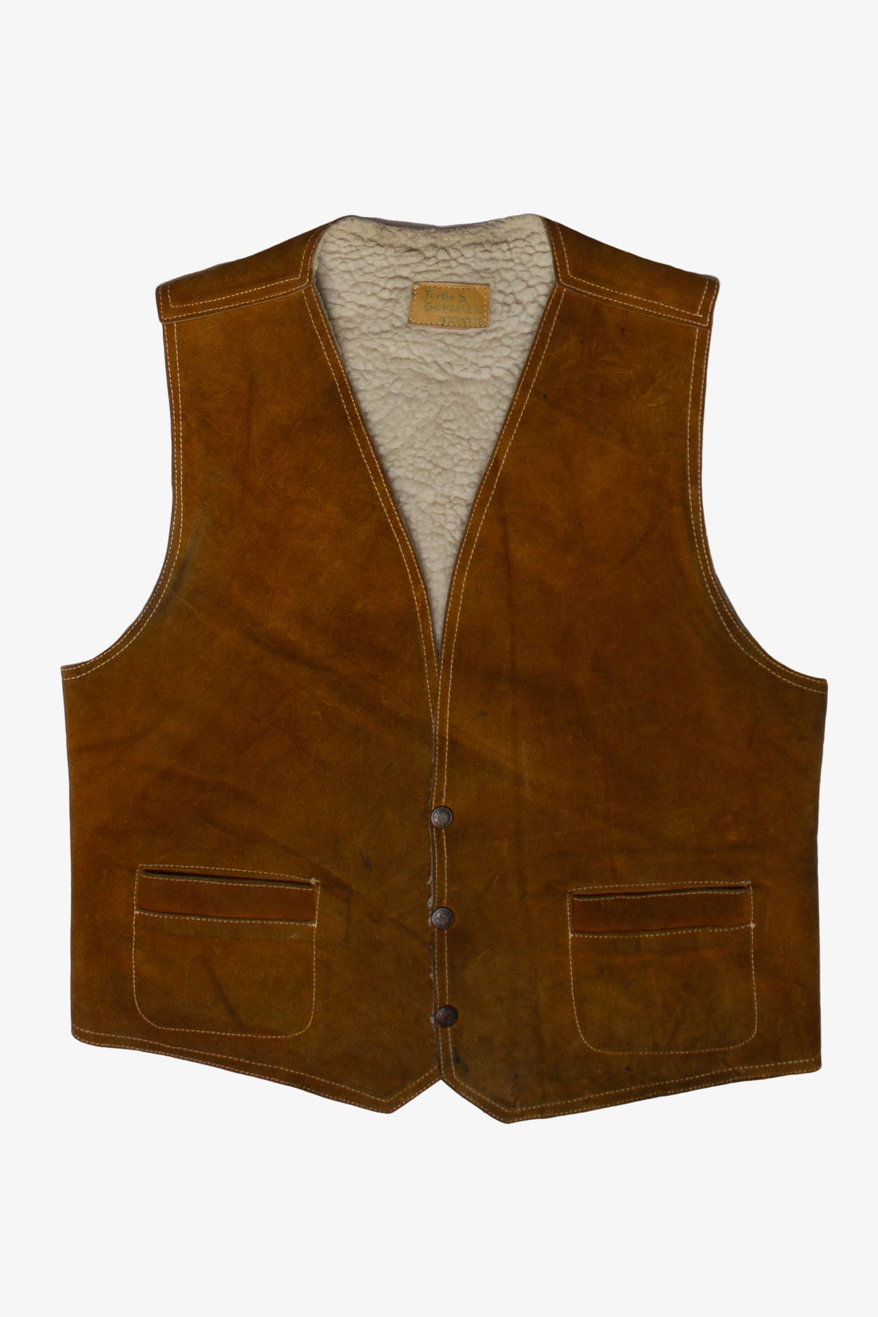 Vintage Brown Suede Sherpa Lined Vest (1970s)