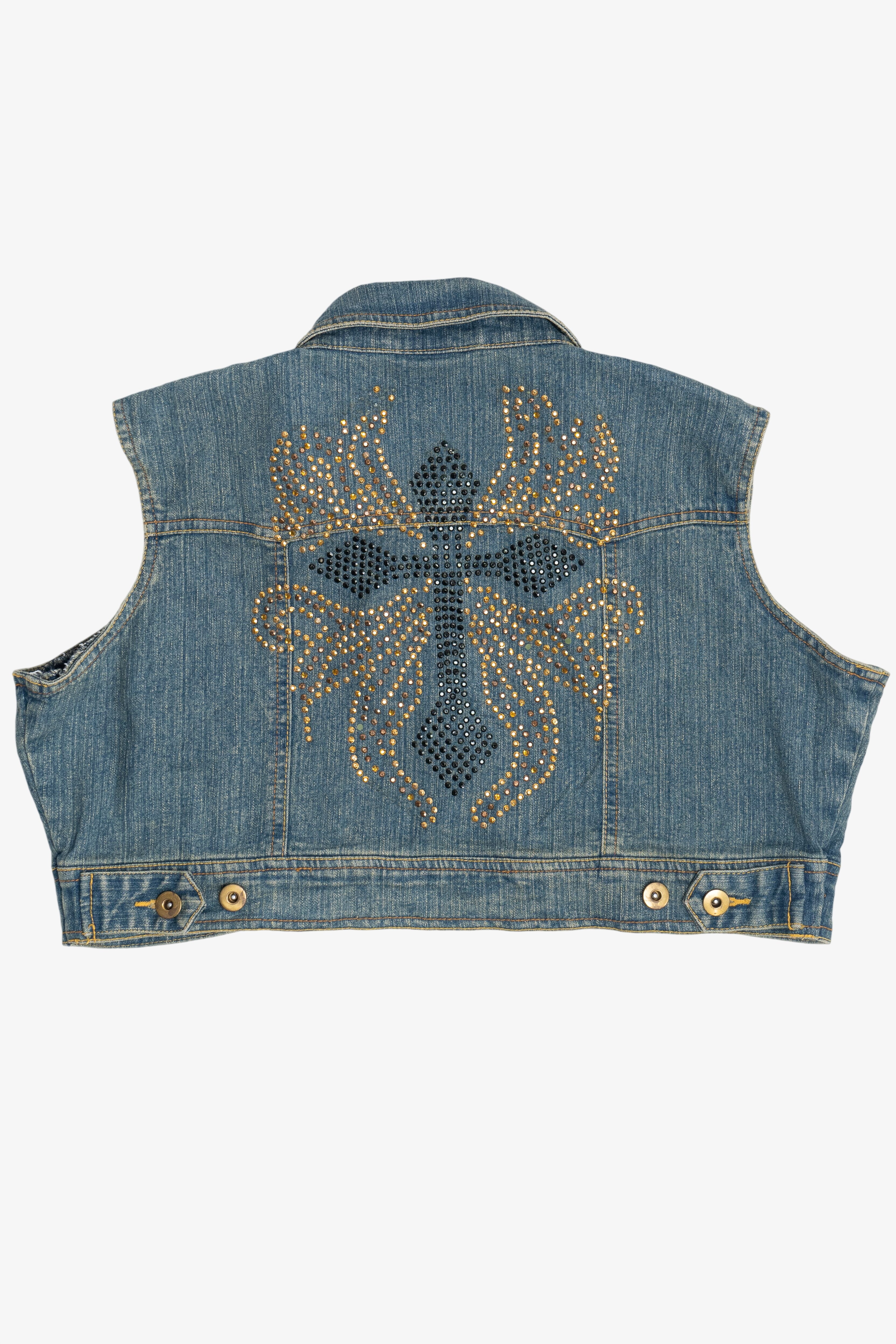 Vintage Jamie Nicole Bedazzled Cross Cropped Denim Vest Top (2000s)
