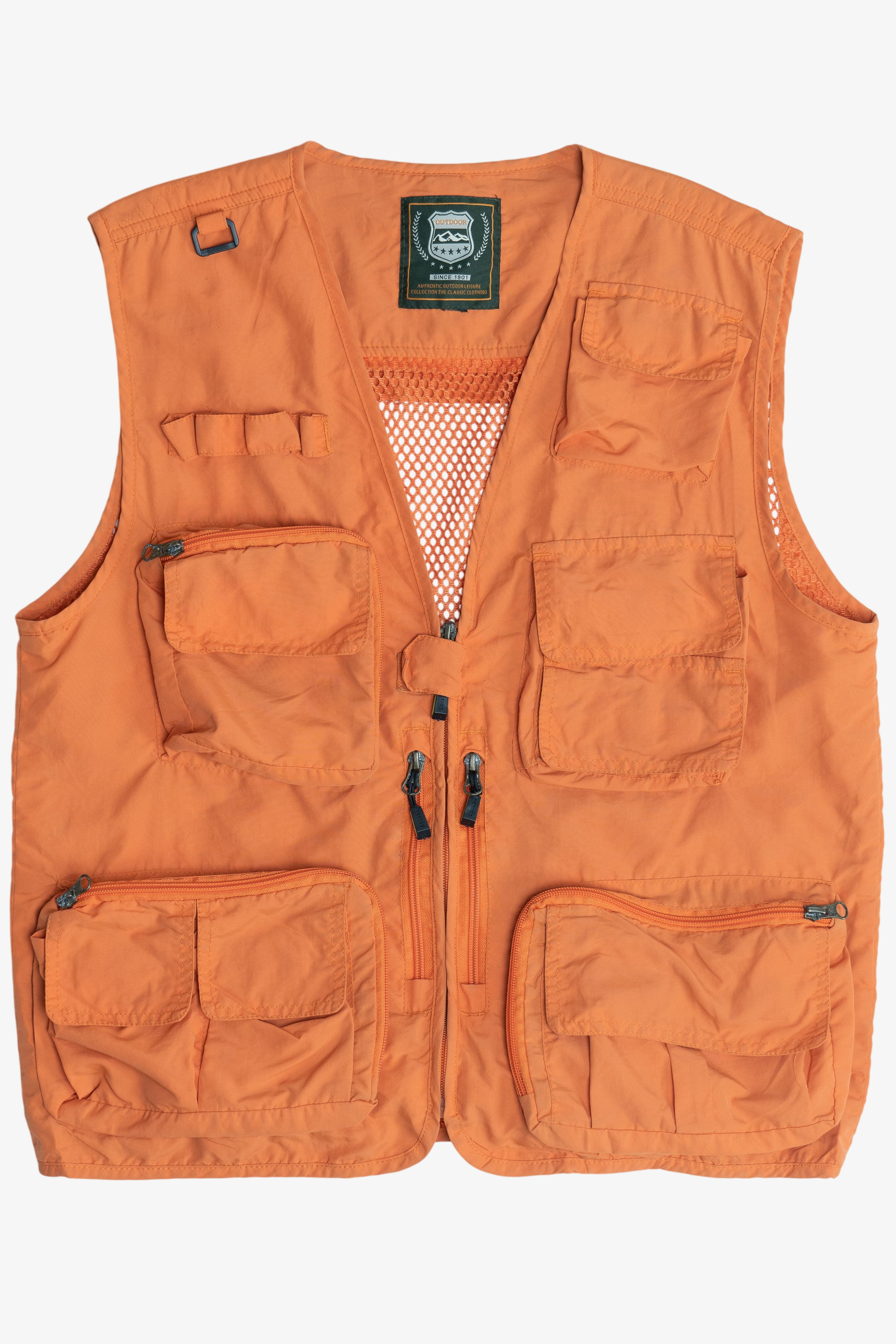 Vintage Orange Lightweight Netted Mesh Back Fishing Multi Pocket Vest (2000s)