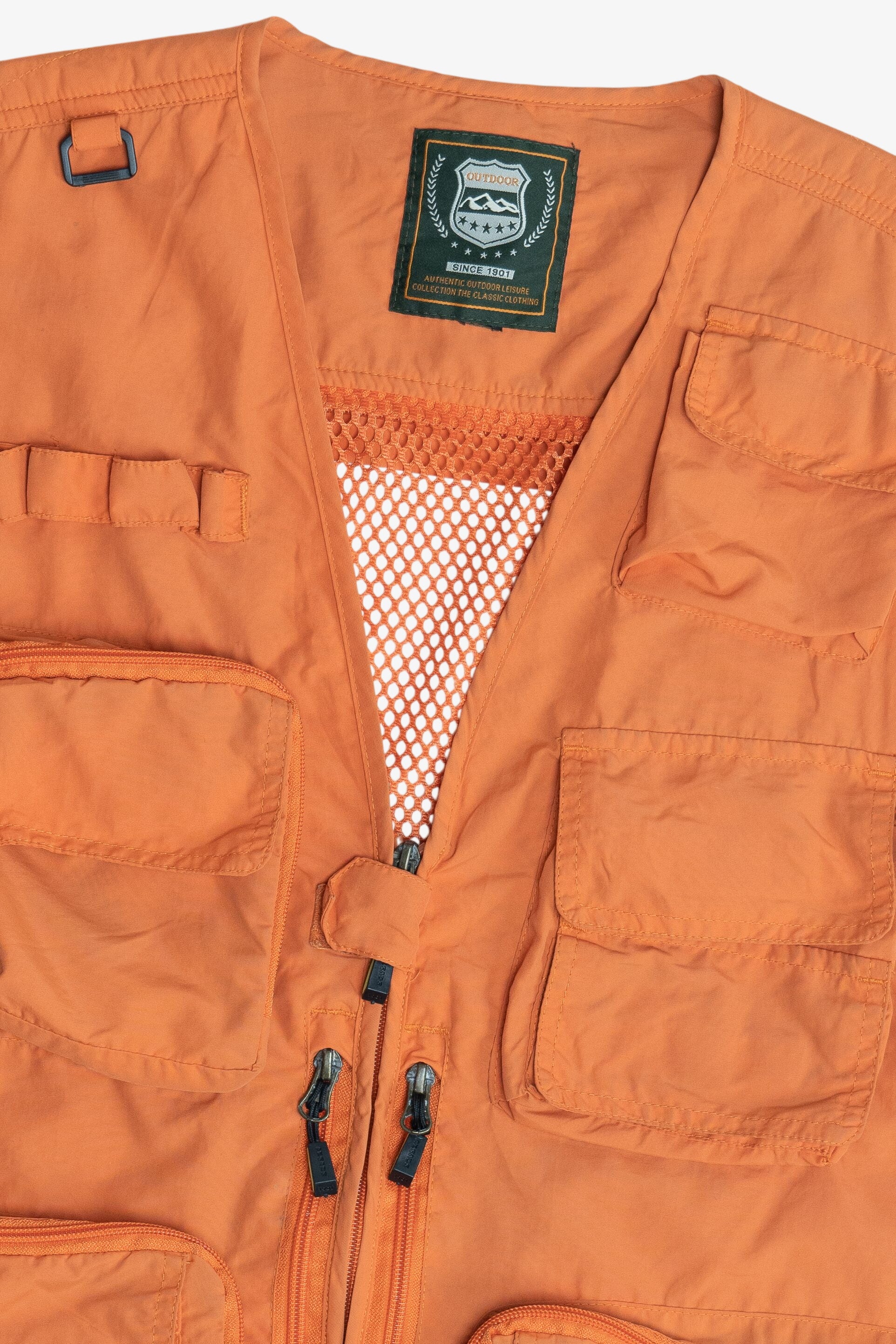 Vintage Orange Lightweight Netted Mesh Back Fishing Multi Pocket Vest (2000s)