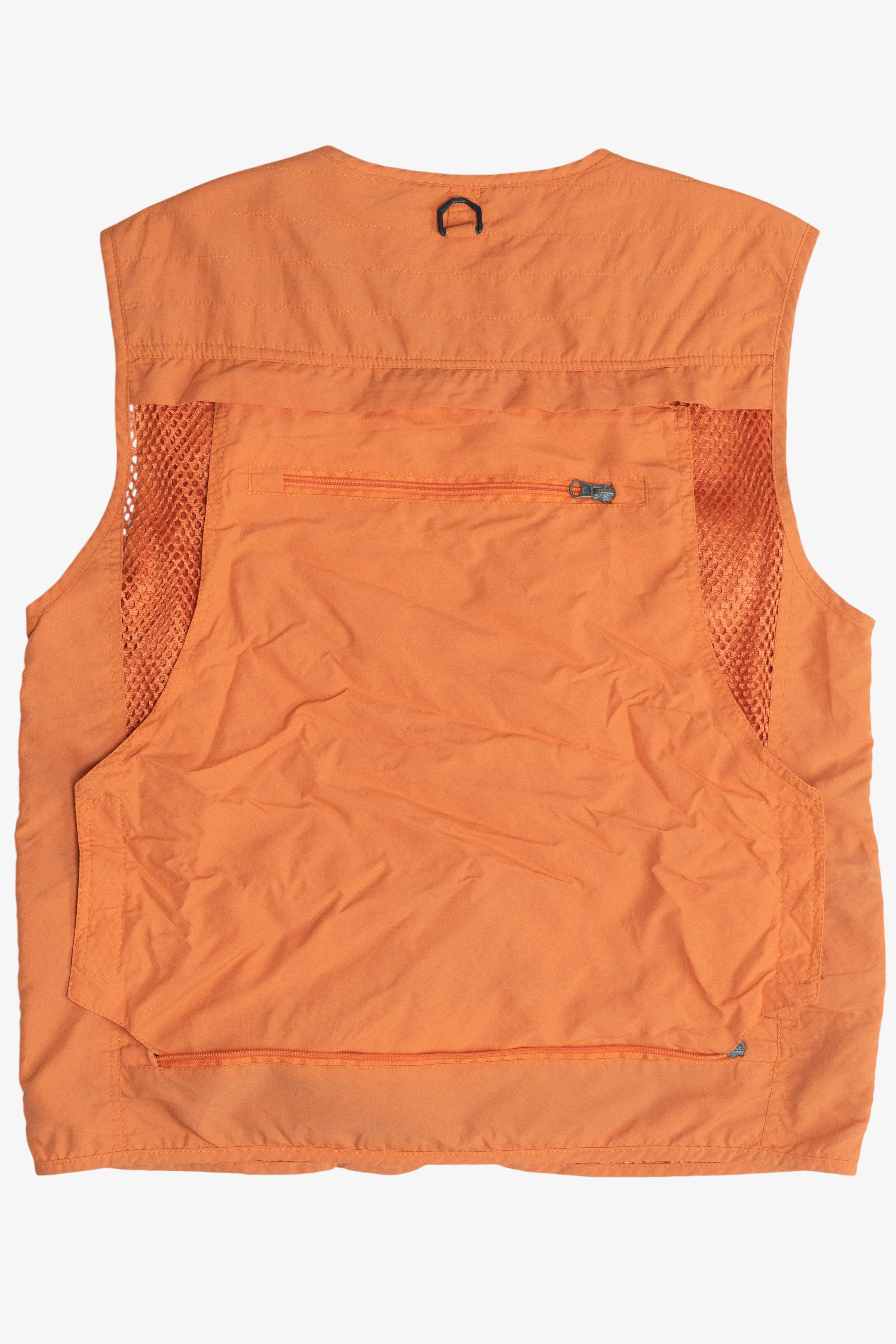 Vintage Orange Lightweight Netted Mesh Back Fishing Multi Pocket Vest (2000s)