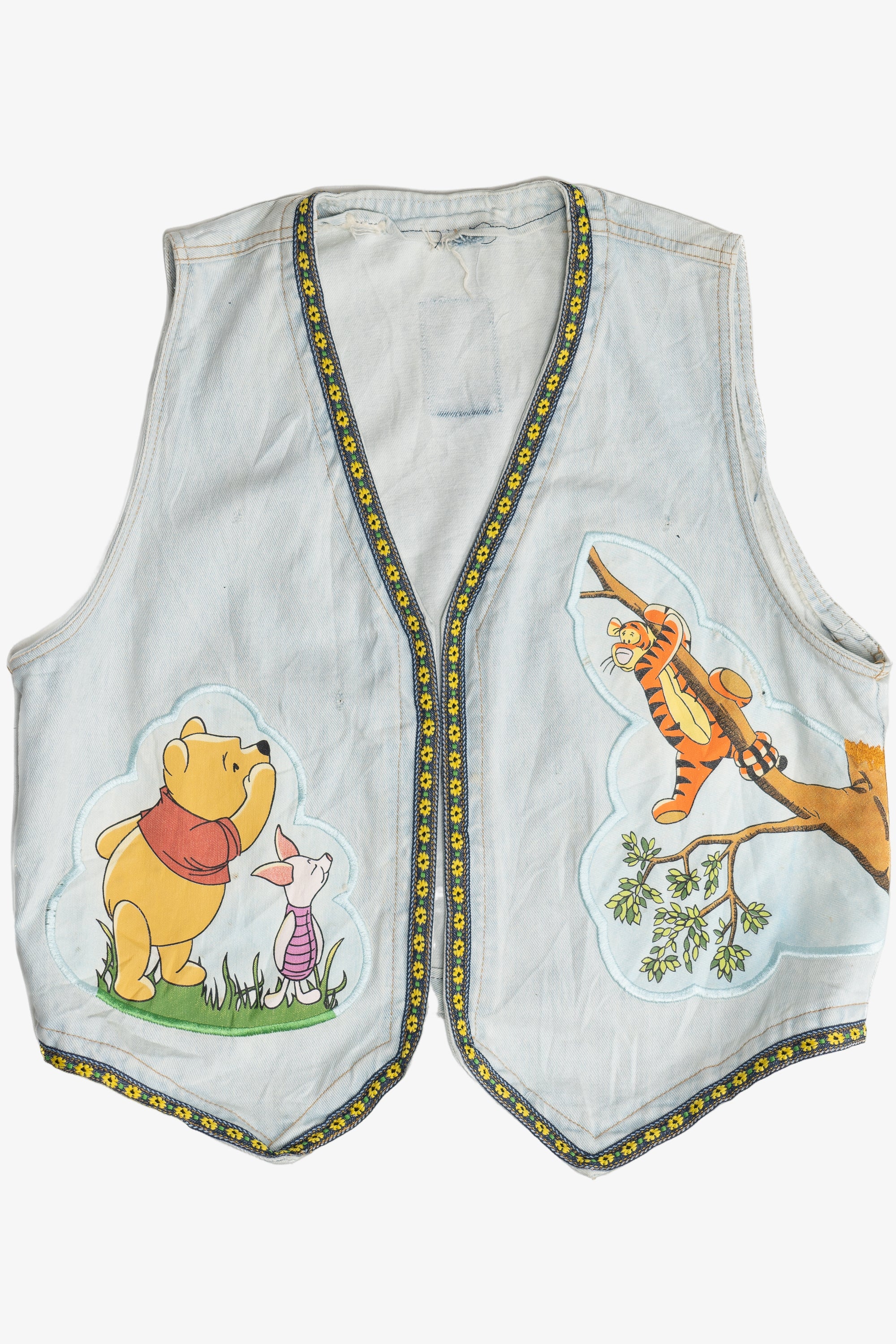 Vintage Winnie The Pooh And Tigger Ribbon Trim Open Denim Vest (1990s)
