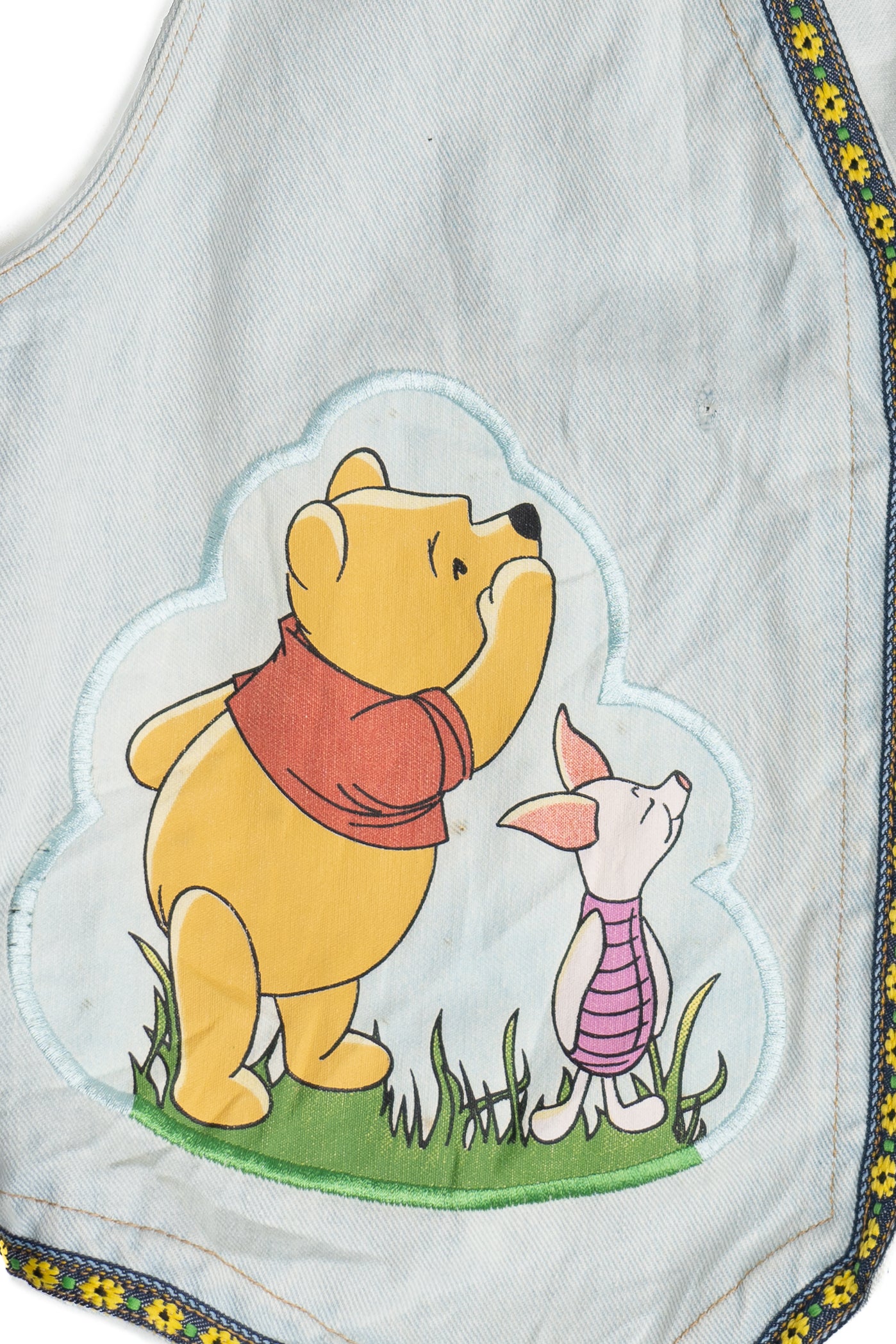 Vintage Winnie The Pooh And Tigger Ribbon Trim Open Denim Vest (1990s)