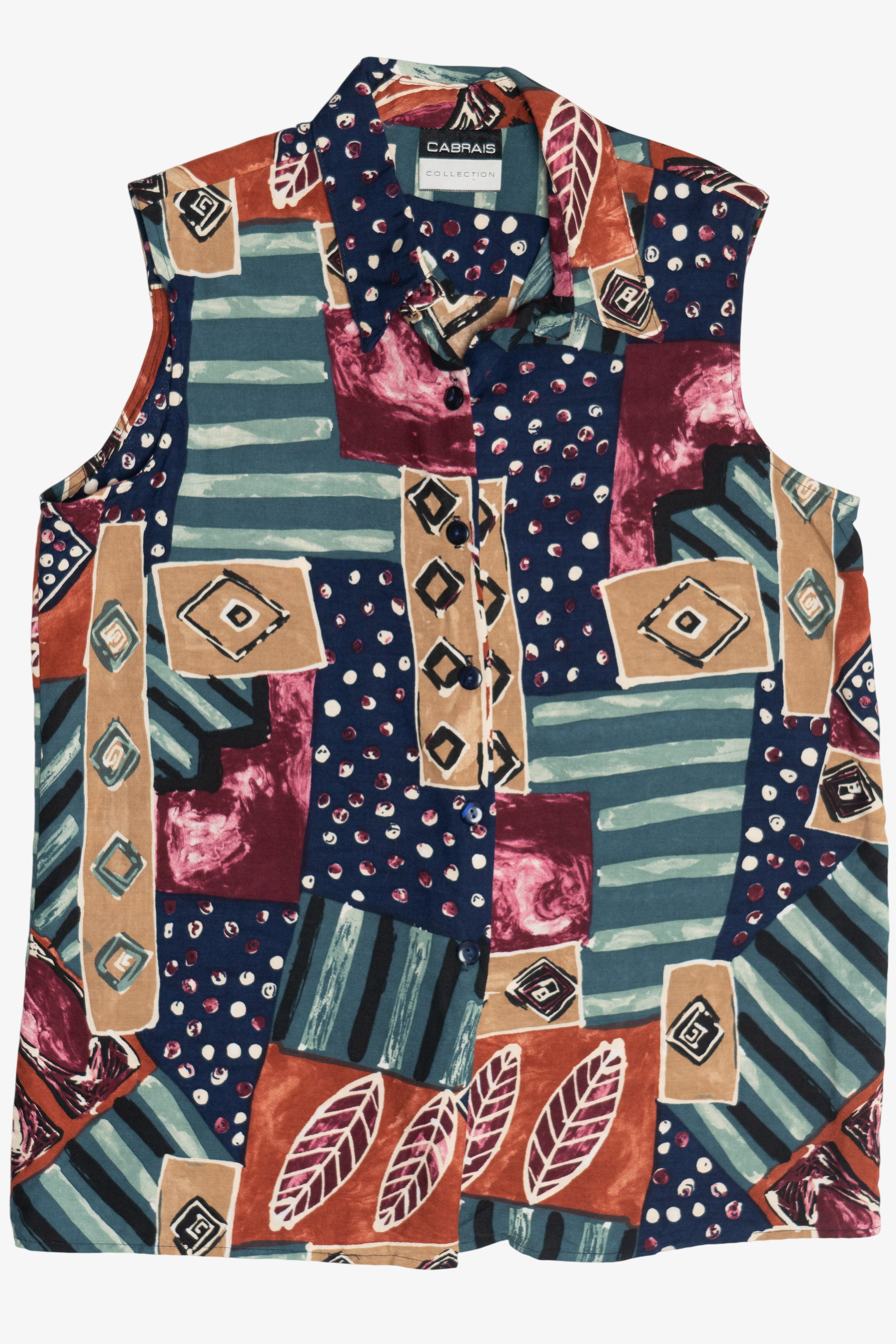 Vintage Cabrais Collection Nature Collage Lightweight Button Up Vest (1980s)