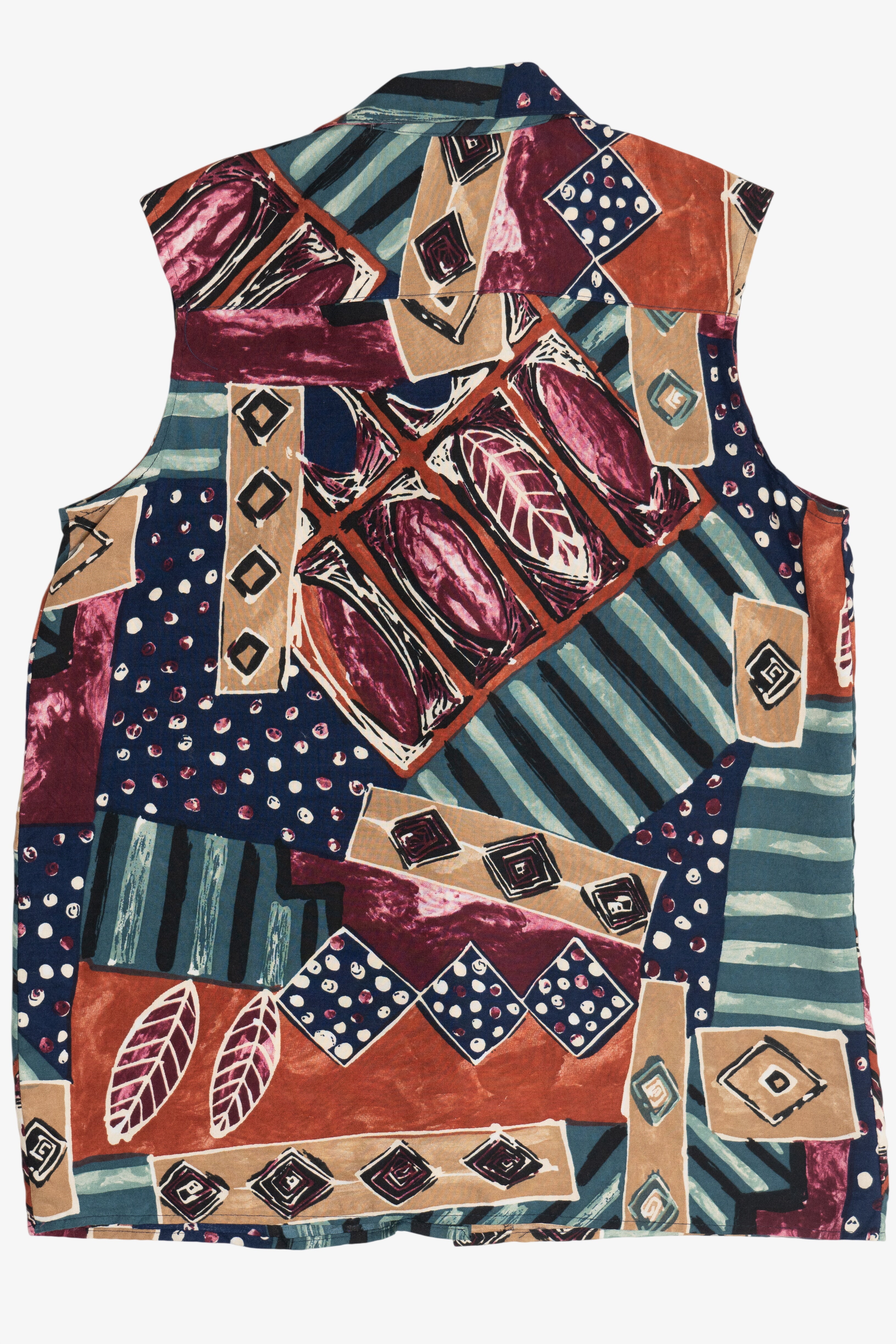 Vintage Cabrais Collection Nature Collage Lightweight Button Up Vest (1980s)