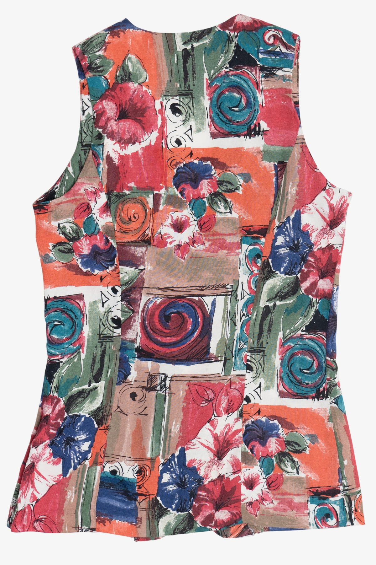 Vintage Byer California Floral Spiral Collage Lightweight Button Up Vest (1990s)