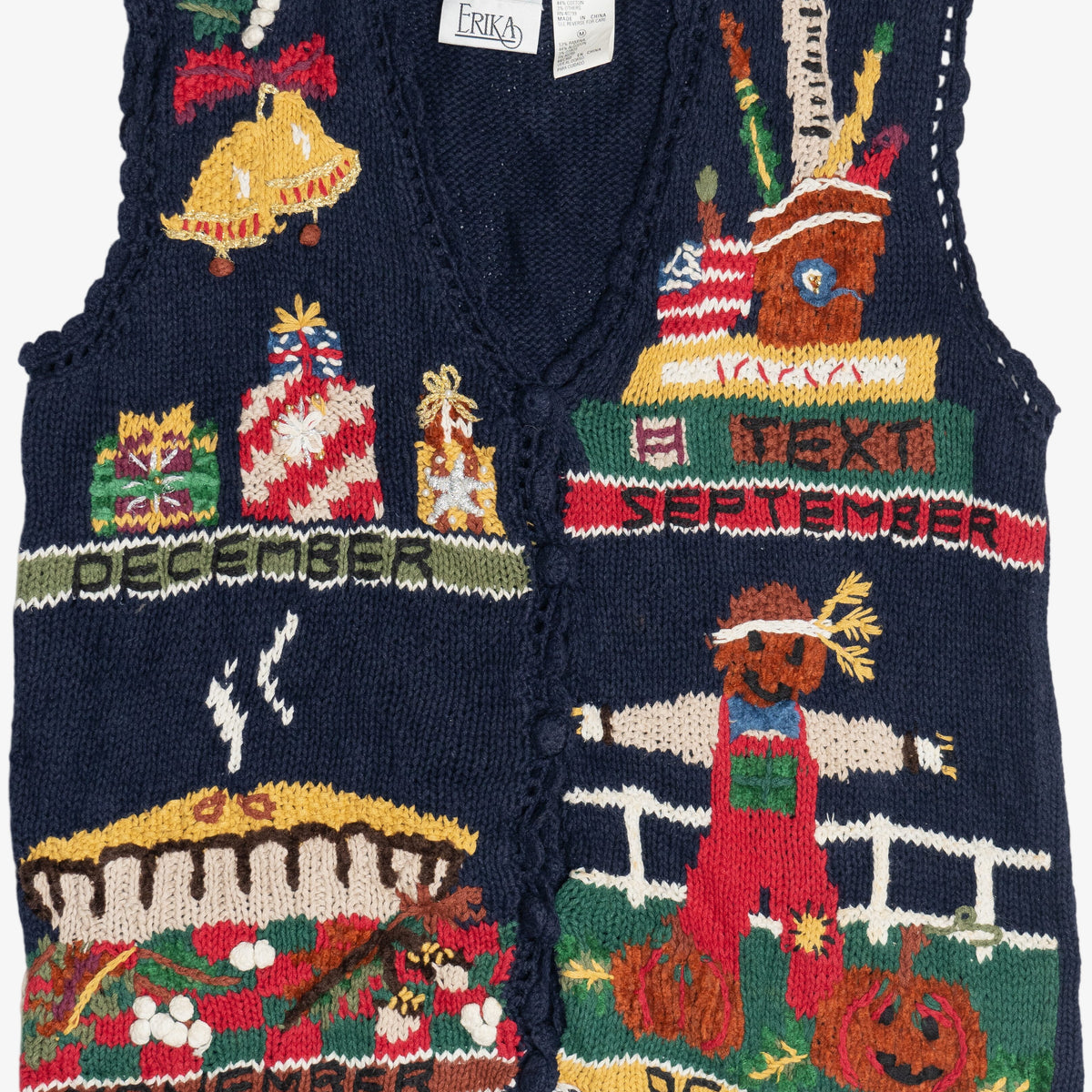 Vintage Hand Knit Seasonal Fall Holidays Navy Sweater Vest (1990s 