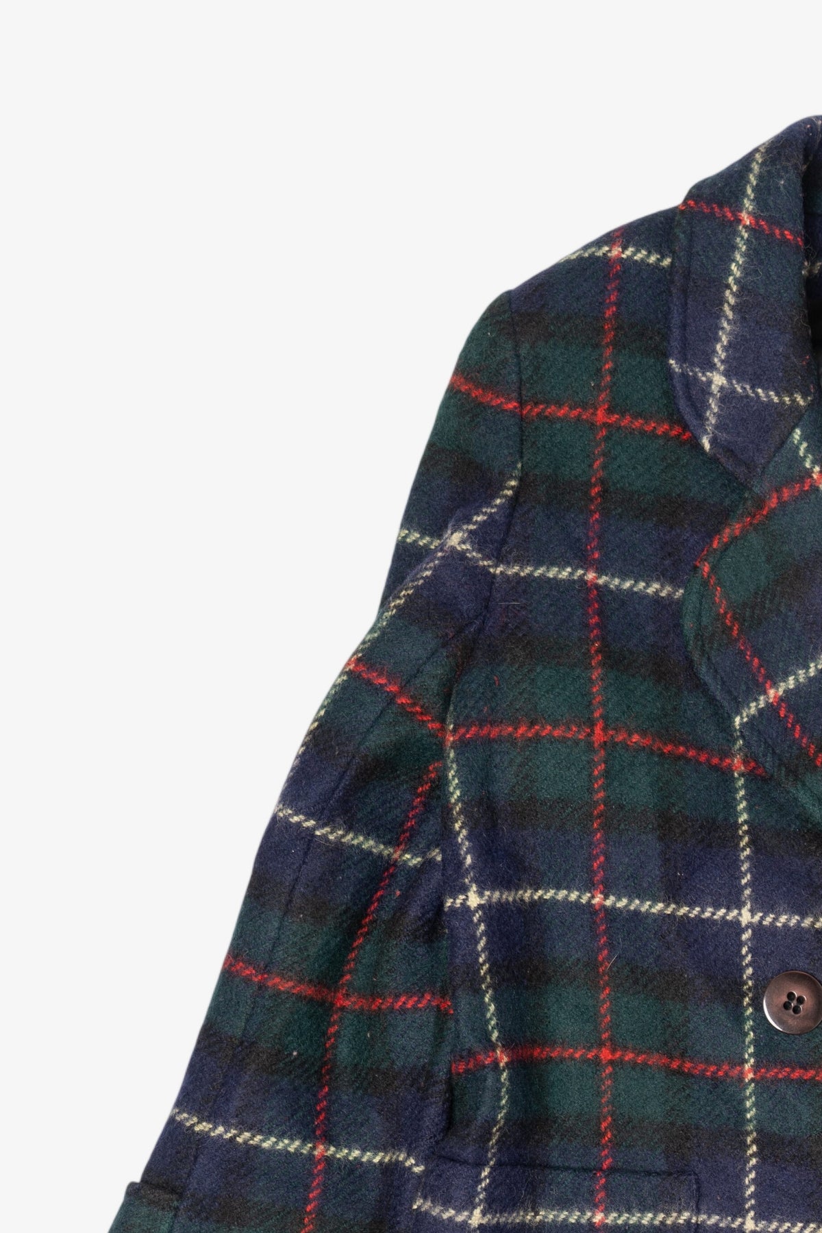 Vintage Plaid Henry White Double-Breasted Overcoat (1980s)