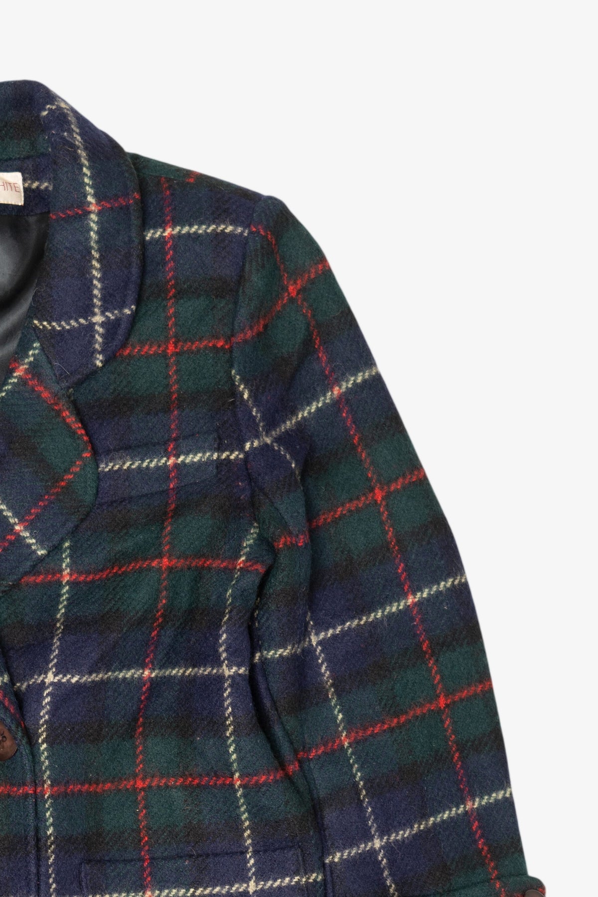 Vintage Plaid Henry White Double-Breasted Overcoat (1980s)