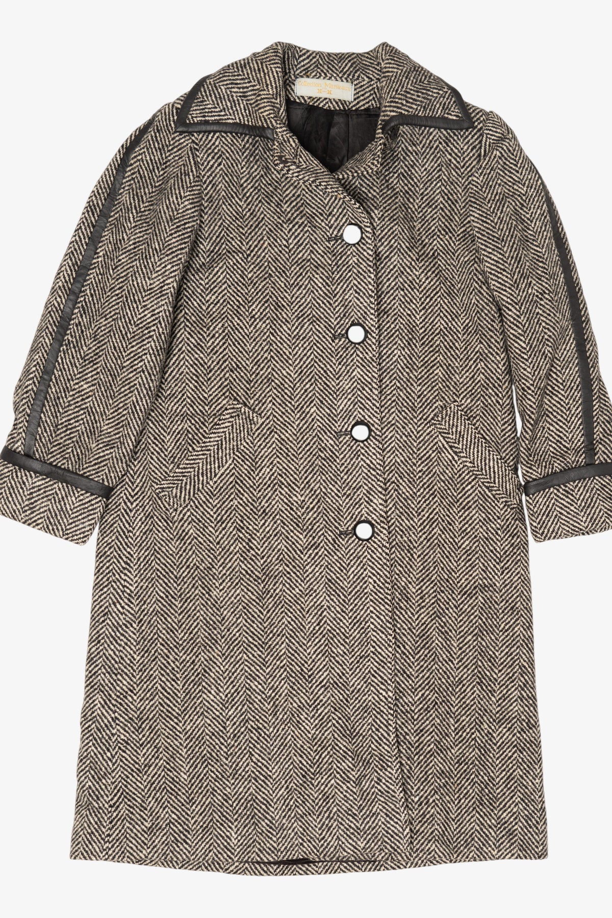 Vintage Gray Herringbone Anna Collection Union Made Long Wool Coat (1980s)