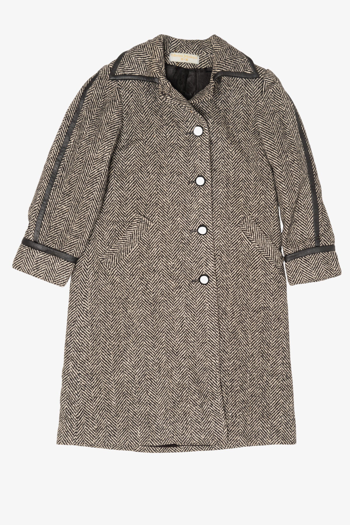 Vintage Gray Herringbone Anna Collection Union Made Long Wool Coat (1980s)
