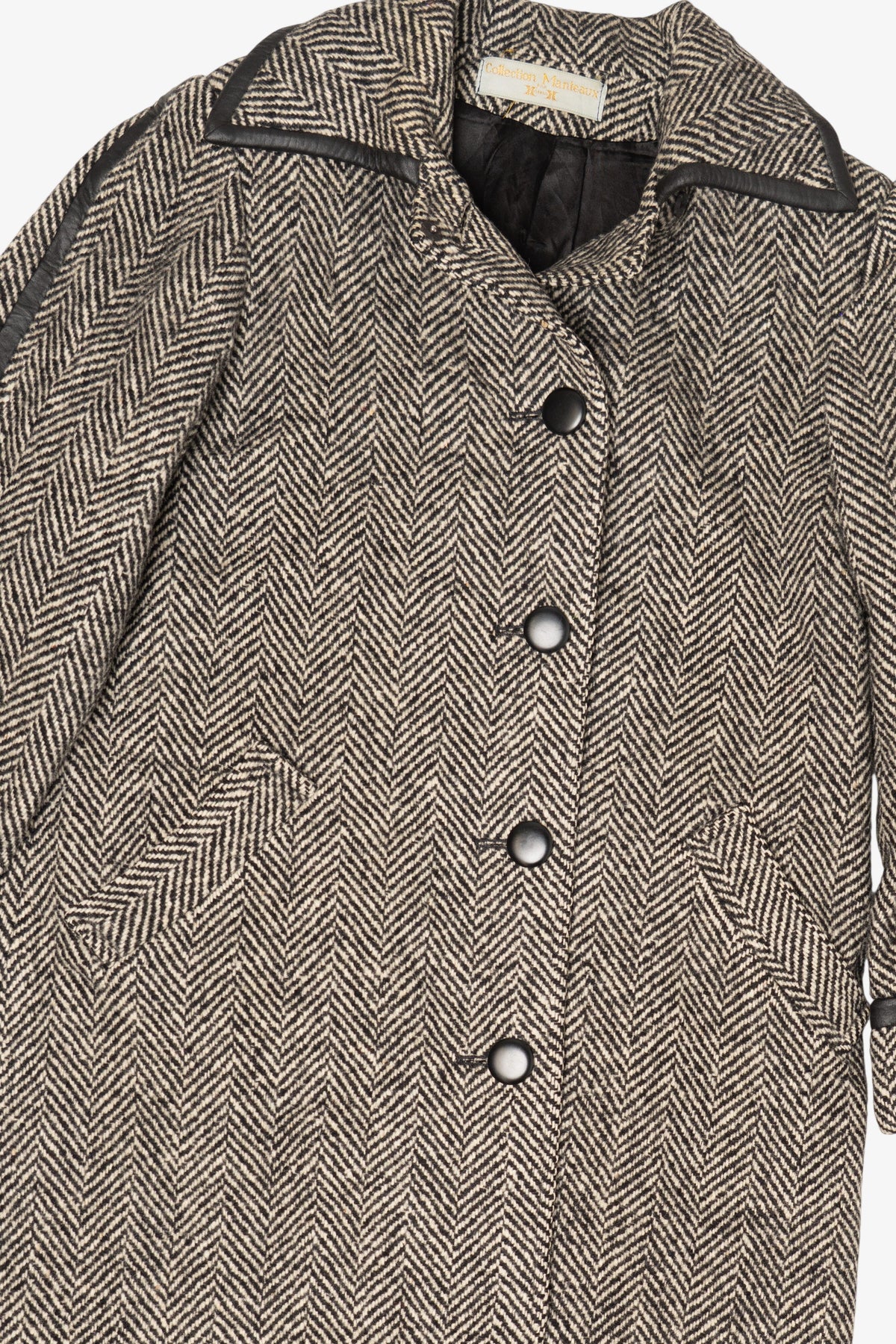 Vintage Gray Herringbone Anna Collection Union Made Long Wool Coat (1980s)