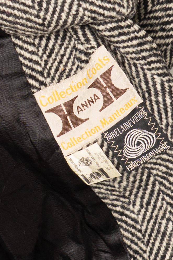 Vintage Gray Herringbone Anna Collection Union Made Long Wool Coat (1980s)