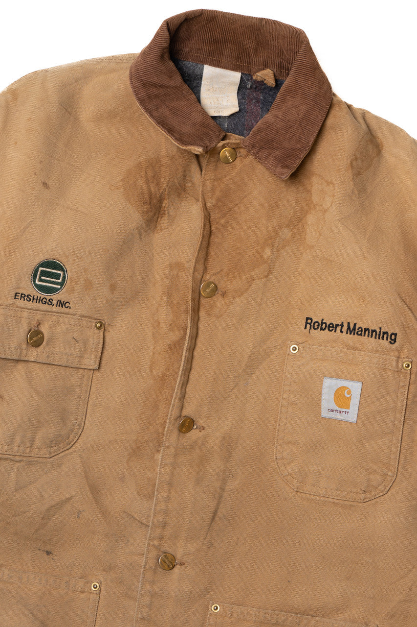 Vintage Carhartt Blanket Lined Button Up Embroidered Chore Coat