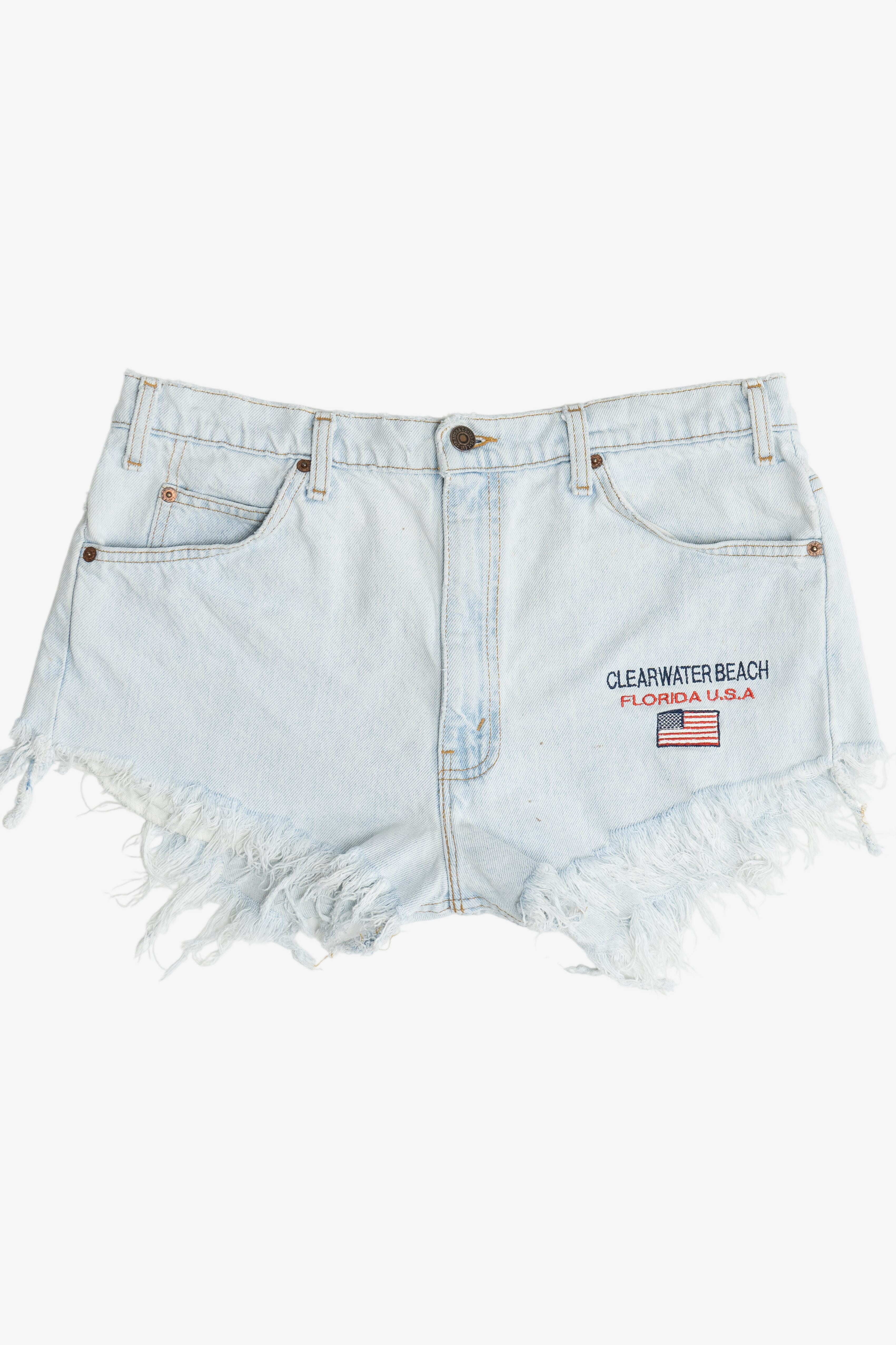 Vintage Levi's "Clearwater Beach Florida U.S.A." Embroidered Denim Cut Off Shorts (1990s)