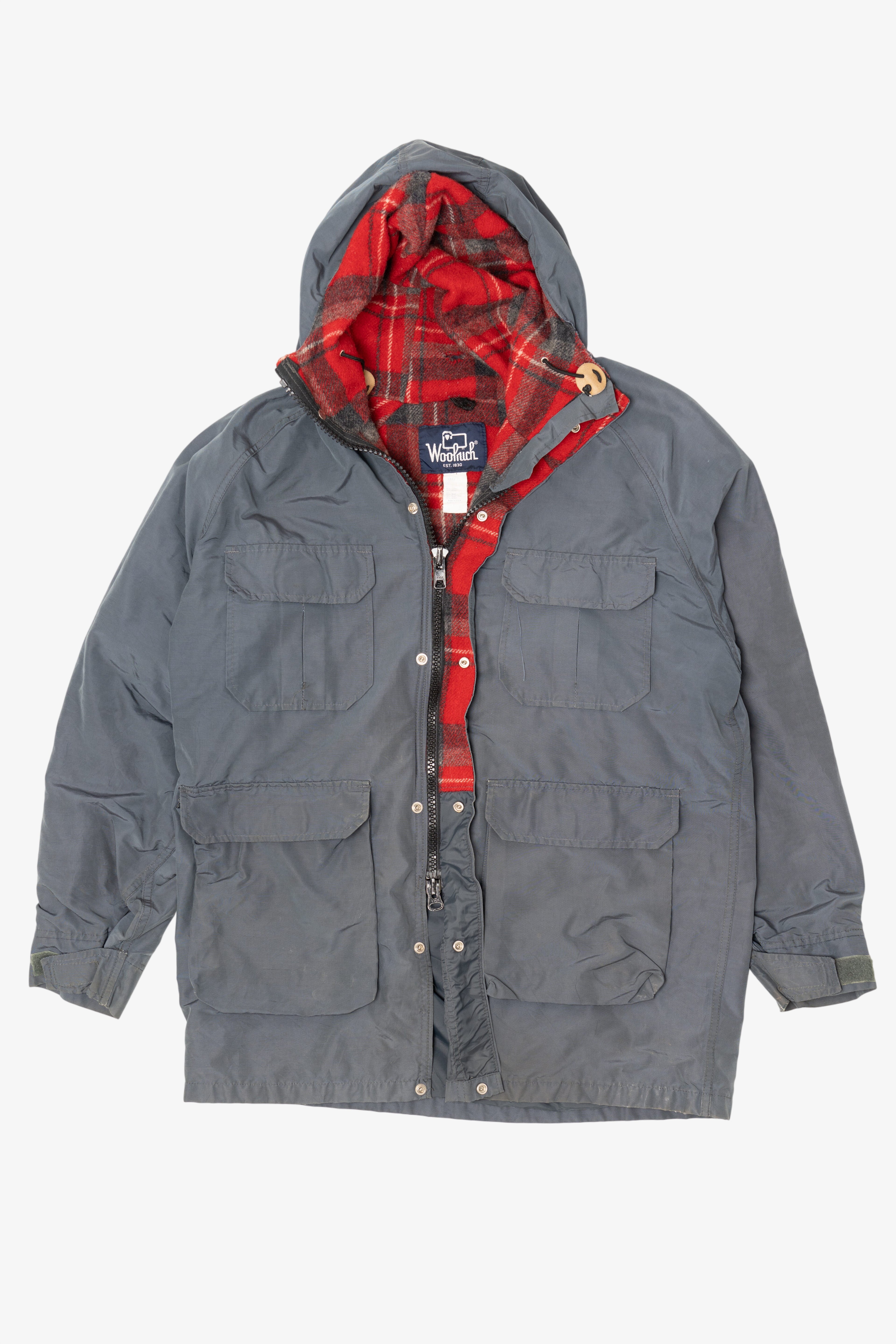 Vintage Gray Woolrich Plaid Flannel Lined Coat (1980s)
