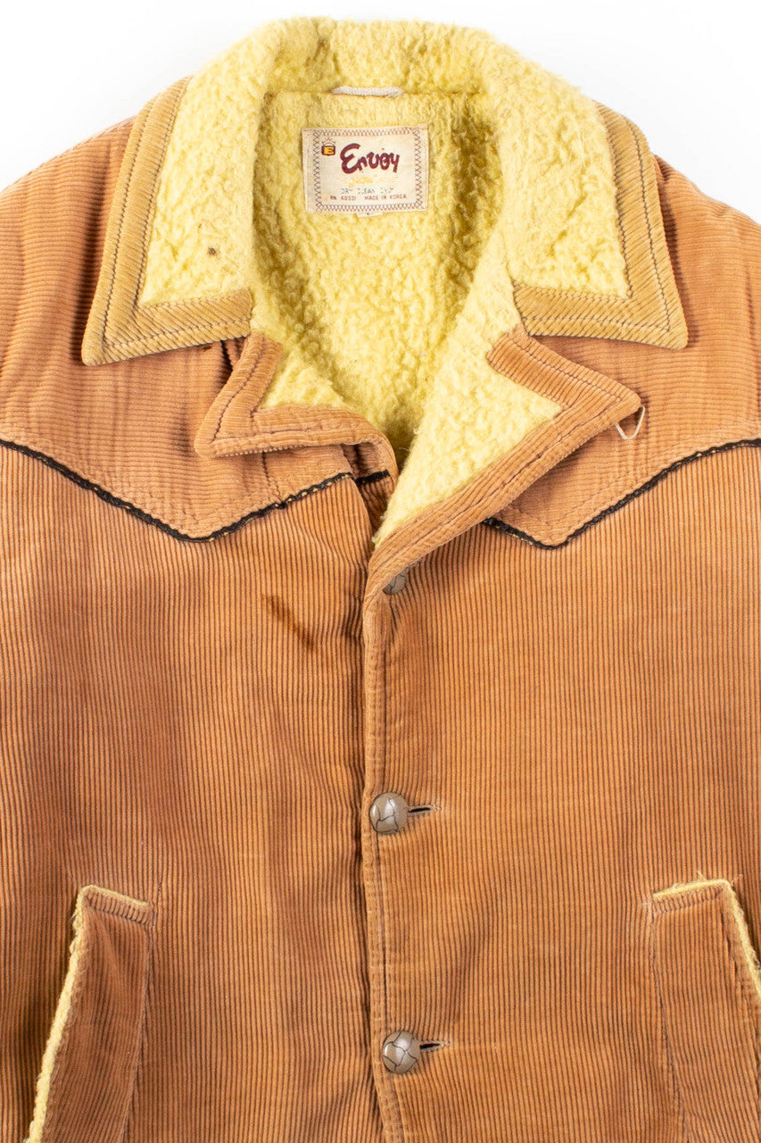 Beige Sherpa Lined Corduroy Coat