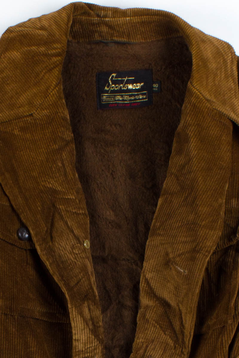 Brown Corduroy Belted Winter Coat