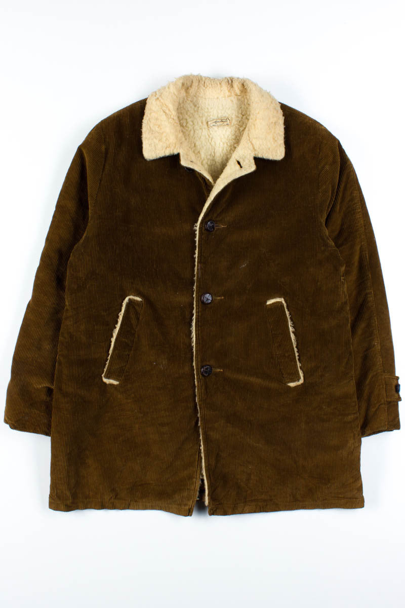 Brown Corduroy Sherpa Lined Trench Coat