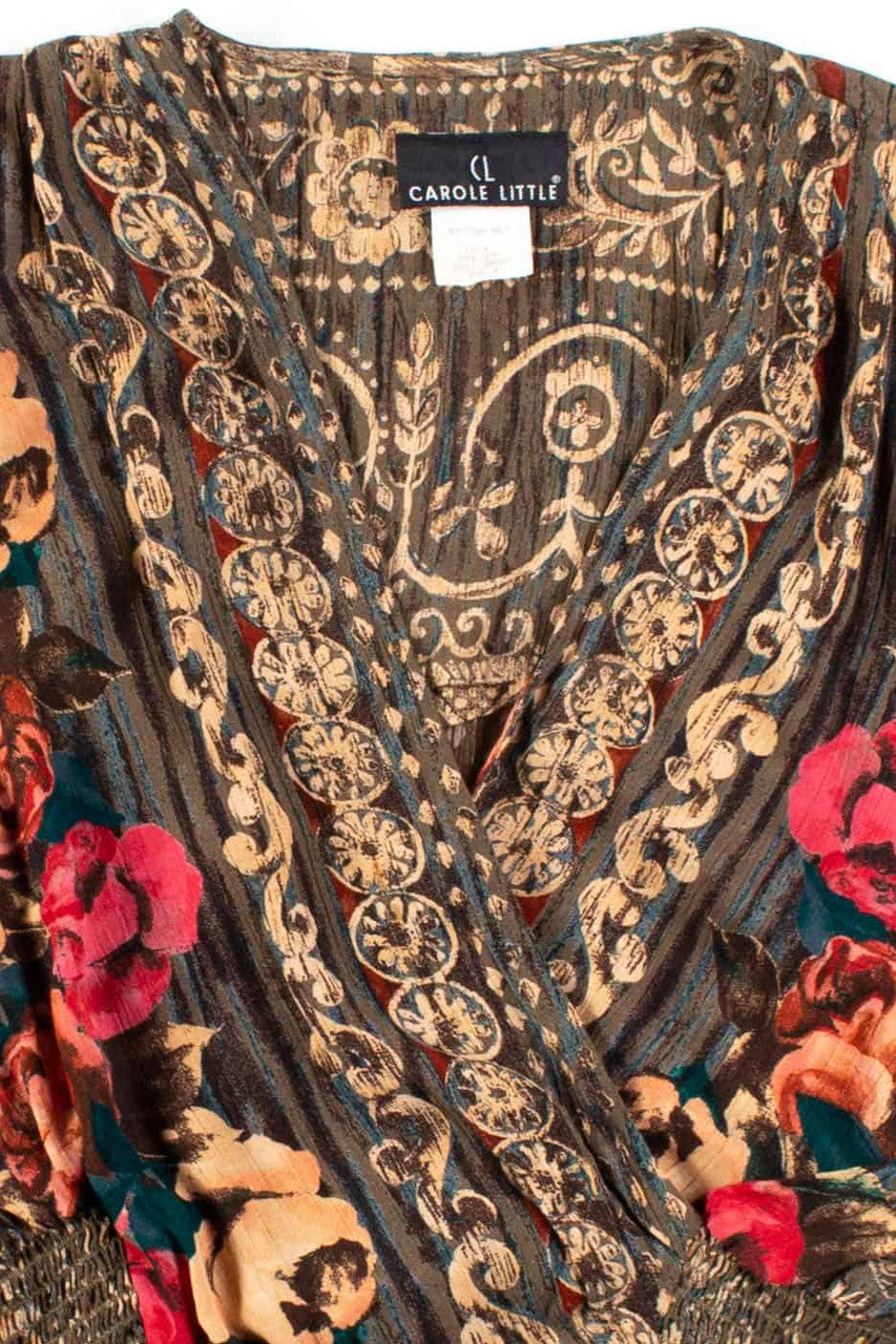 Geometric Floral Wrap Blouse
