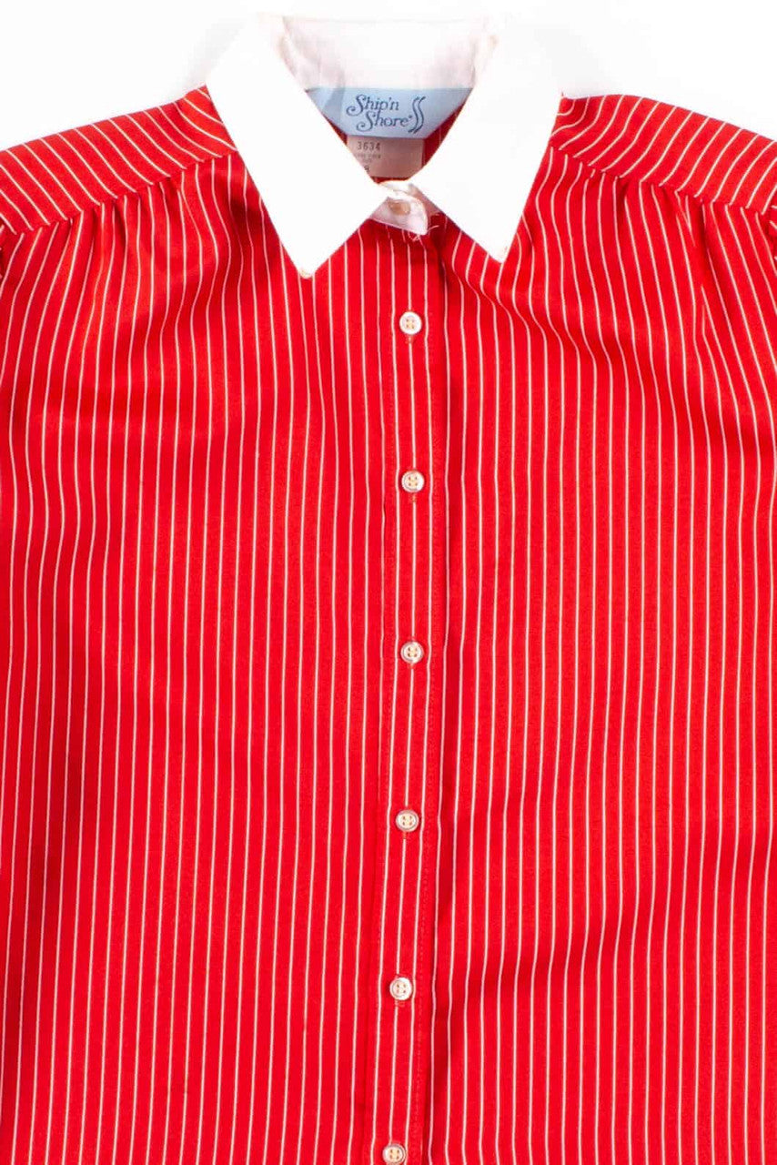 Red Pinstripe Button Up Blouse