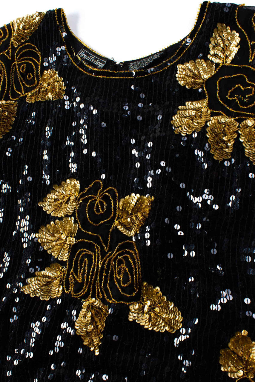 Vintage Gold Leaves Sequin Top