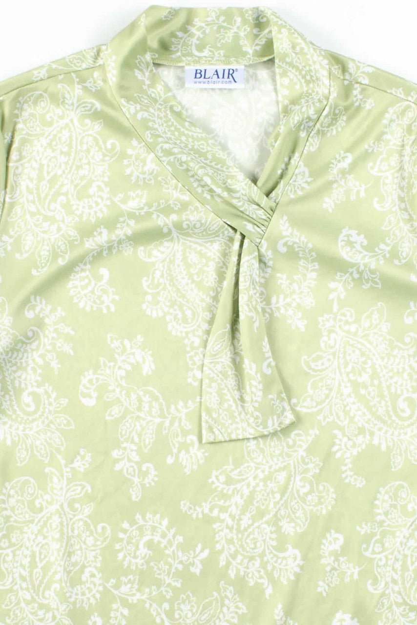 Green Paisley Wrap Collar Blouse