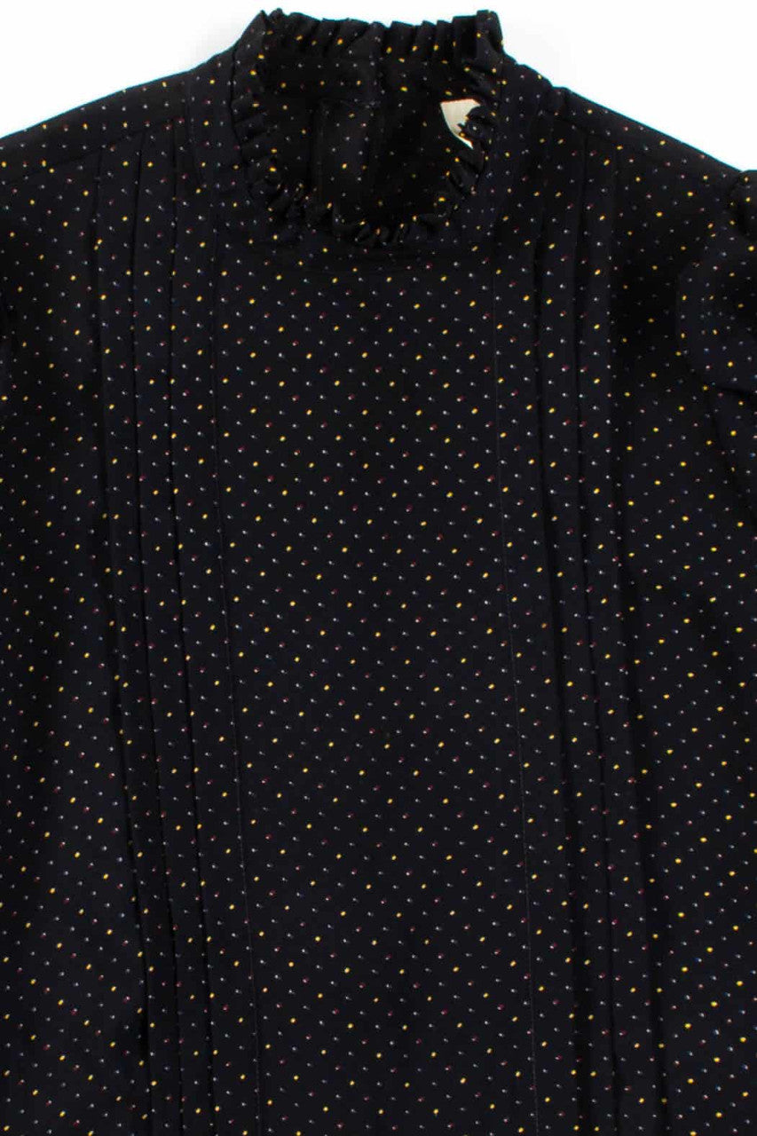 Vintage Pleated Dotted Blouse