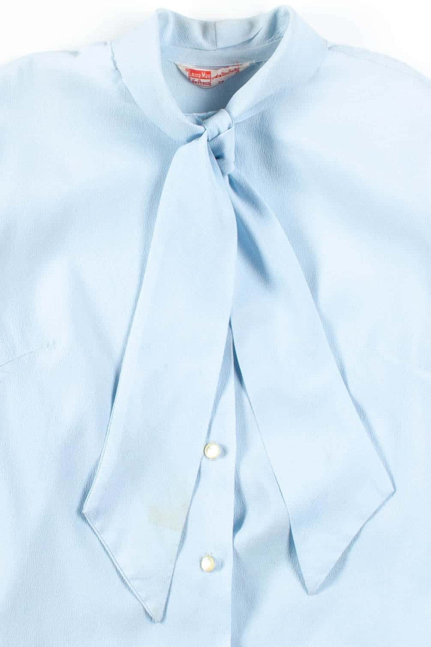 Blue Bow Collar Blouse