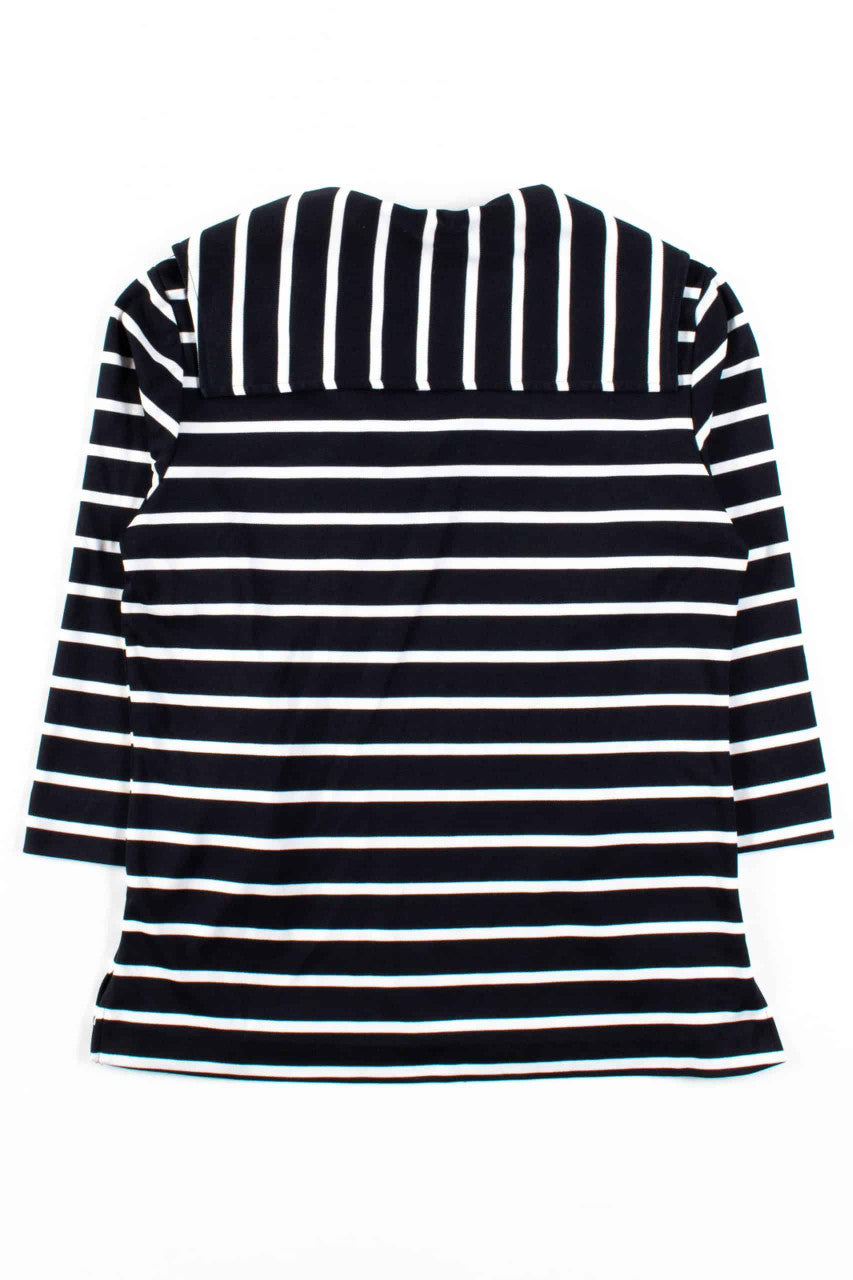 Black Striped Cape Collar Blouse