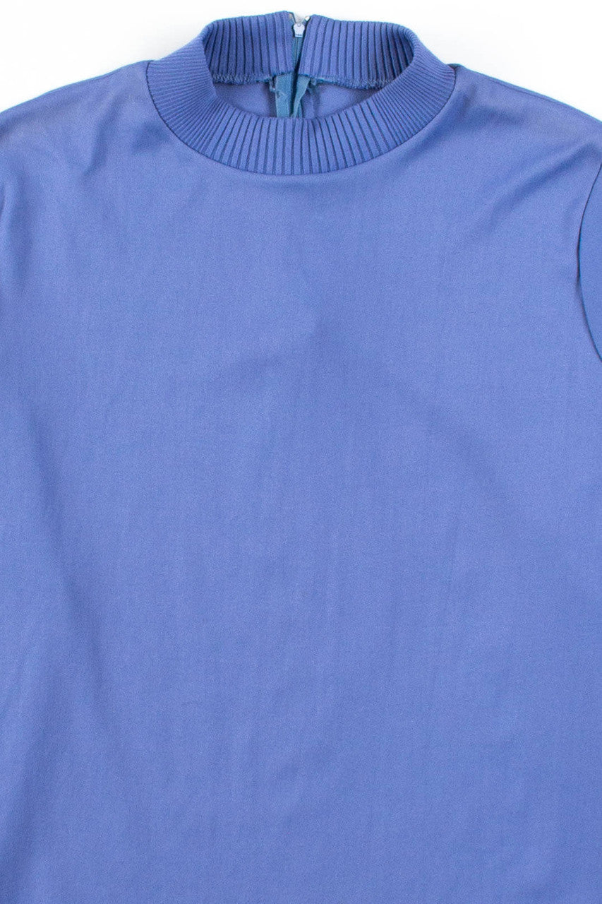 Blue Ribbed Neck Blouse