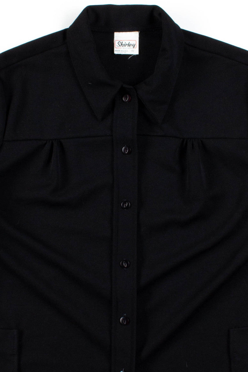 Black Button Up Pocket Blouse