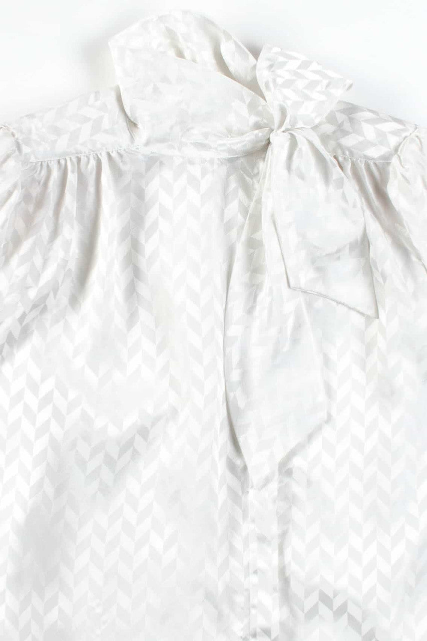 White Chevron Bow Neck Vintage Top