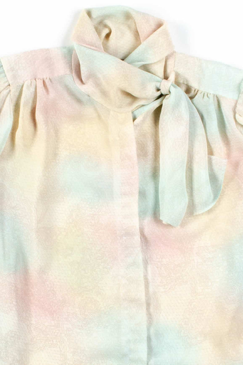 Pastel Paisley Wrap Collar Sheer Vintage Top