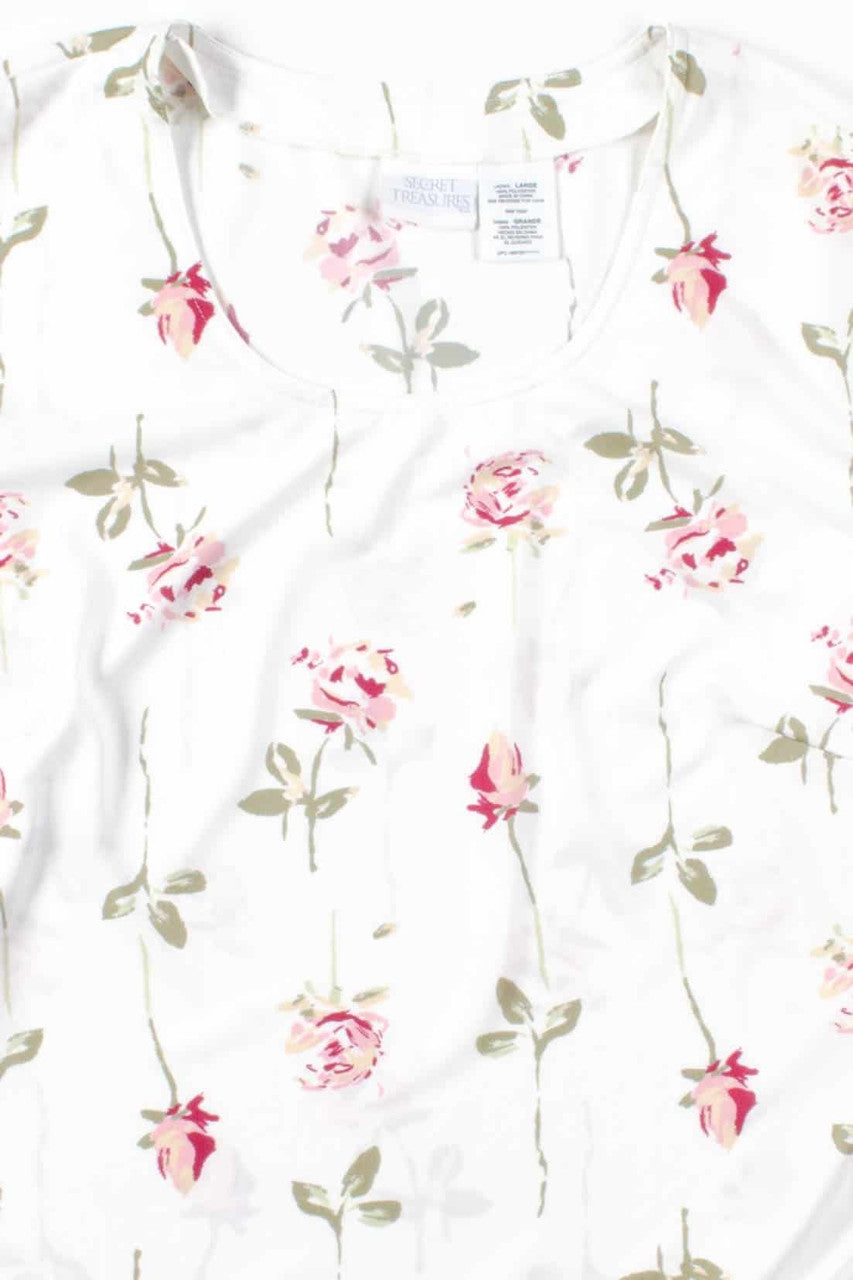 White Floral Scoop Neck Top
