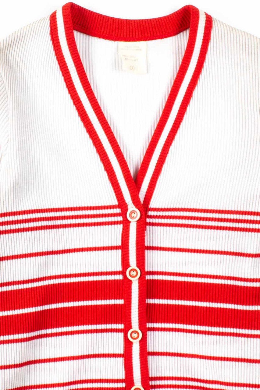 Red & White Ribbed Vintage Cardigan
