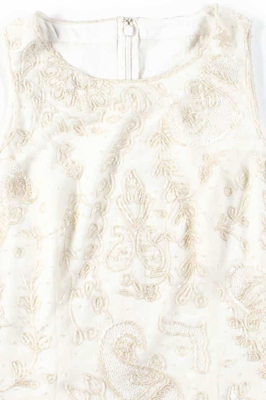 White Beaded Floral Tank Top