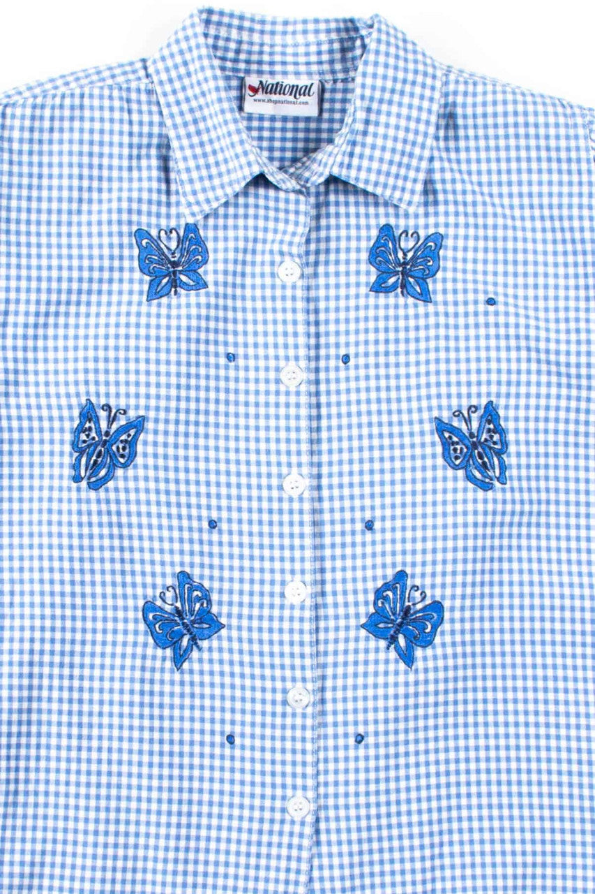 Blue Gingham Butterflies Blouse