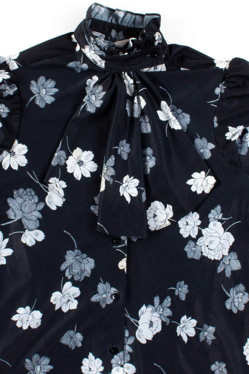 Black Floral Ruffle Trim Blouse