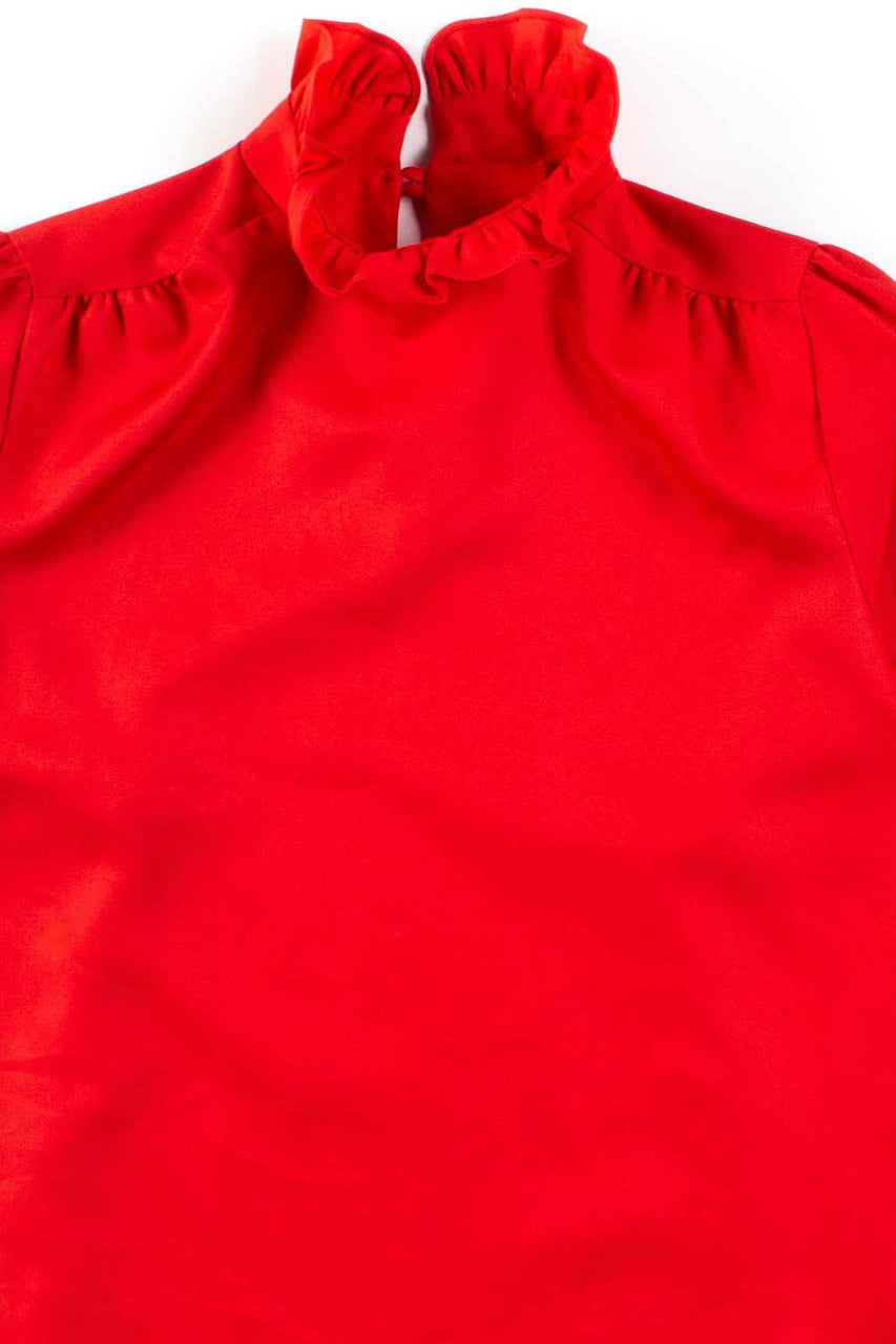 Red Ruffle Neck Blouse