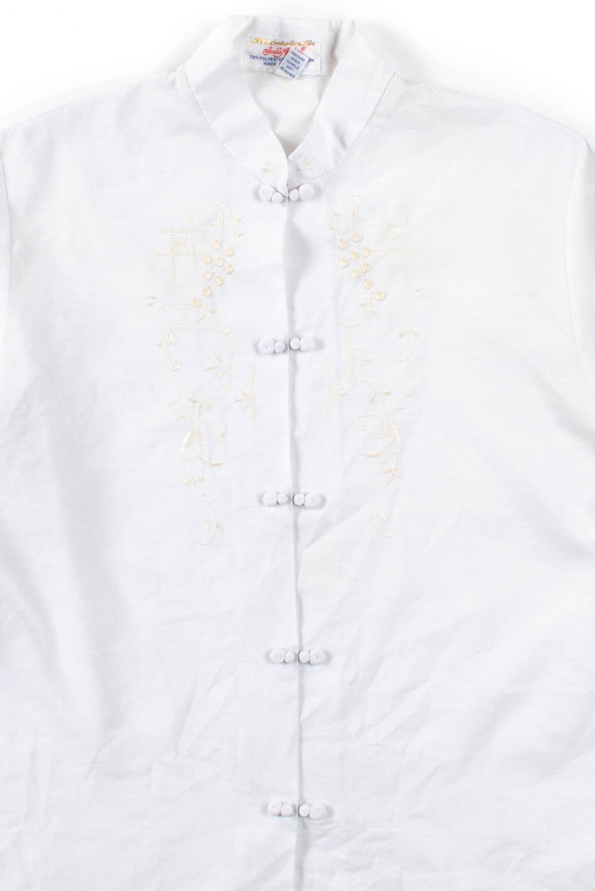 White Floral Snap Button Top