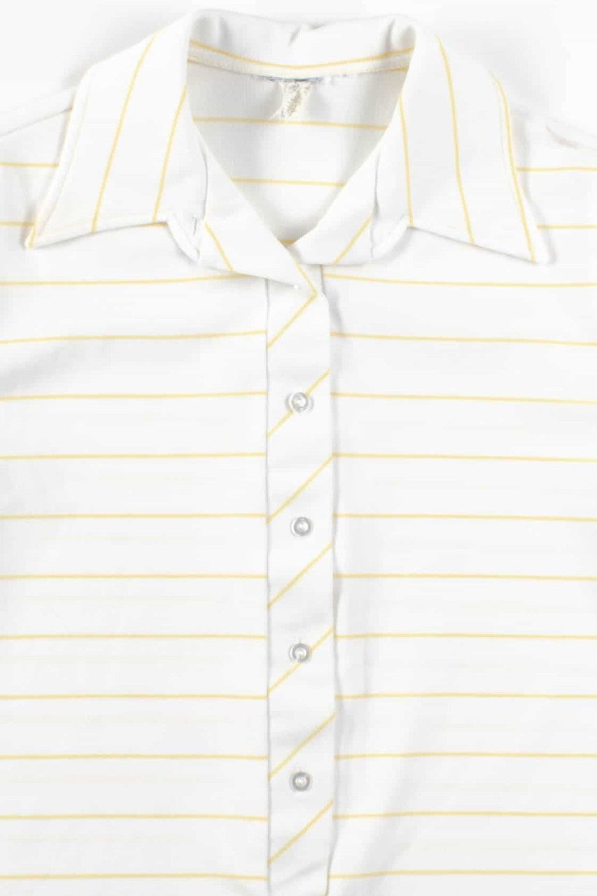 White & Yellow Striped Polo Blouse
