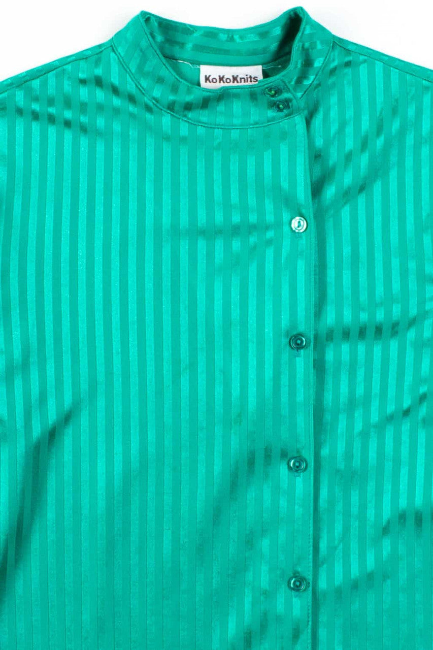Teal Striped Offset Button Up Shirt