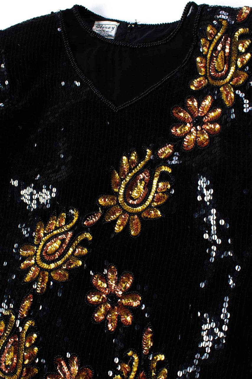 Vintage Gold Floral Sequin Top