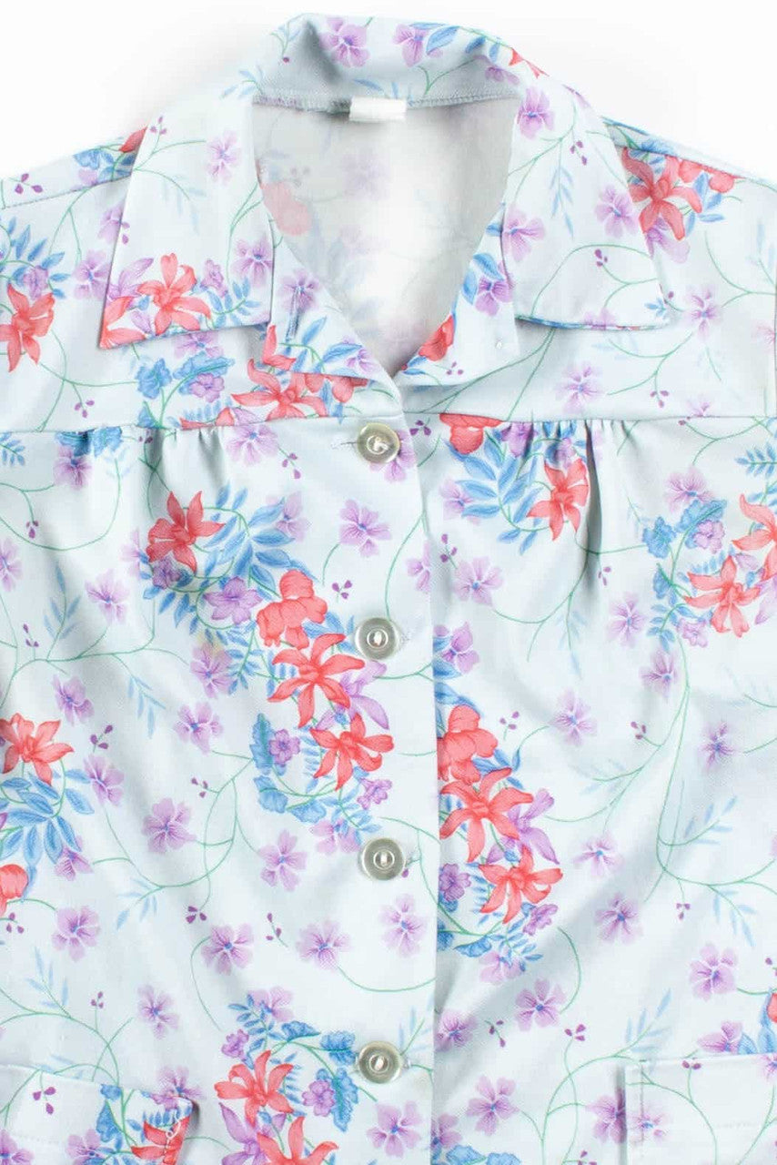 Light Blue Floral Button Up Blouse