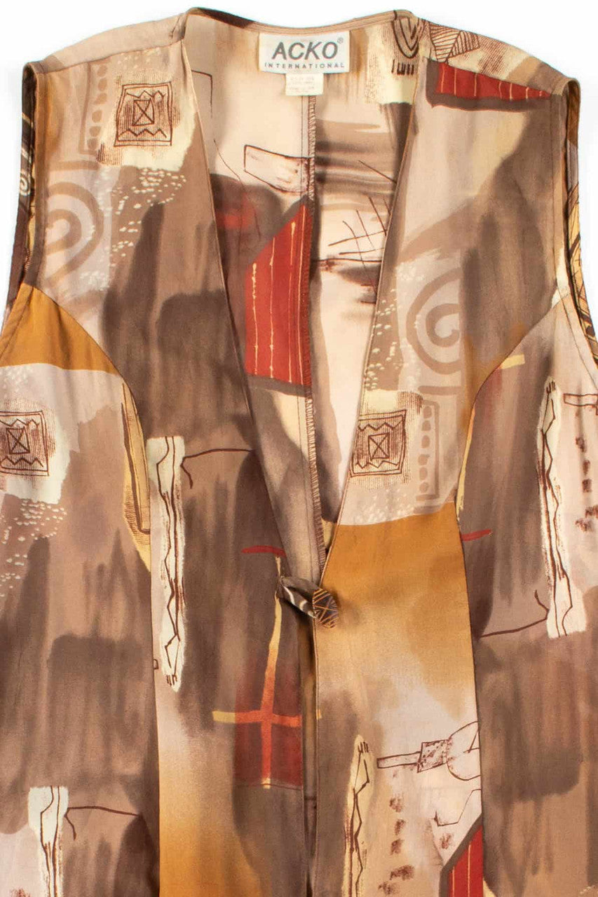 Brown Sheer Abstract Caftan