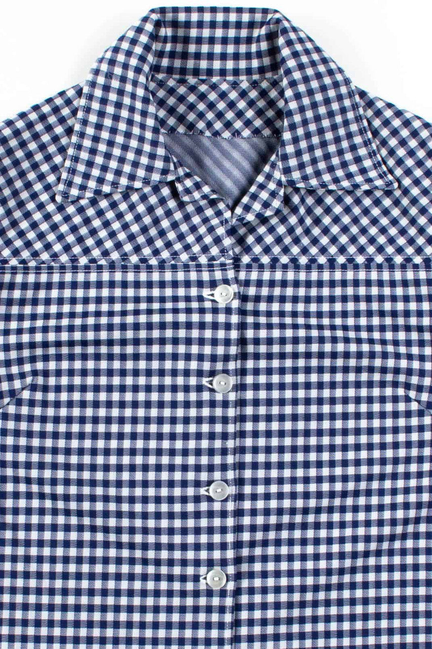 Navy Gingham Button Up Blouse