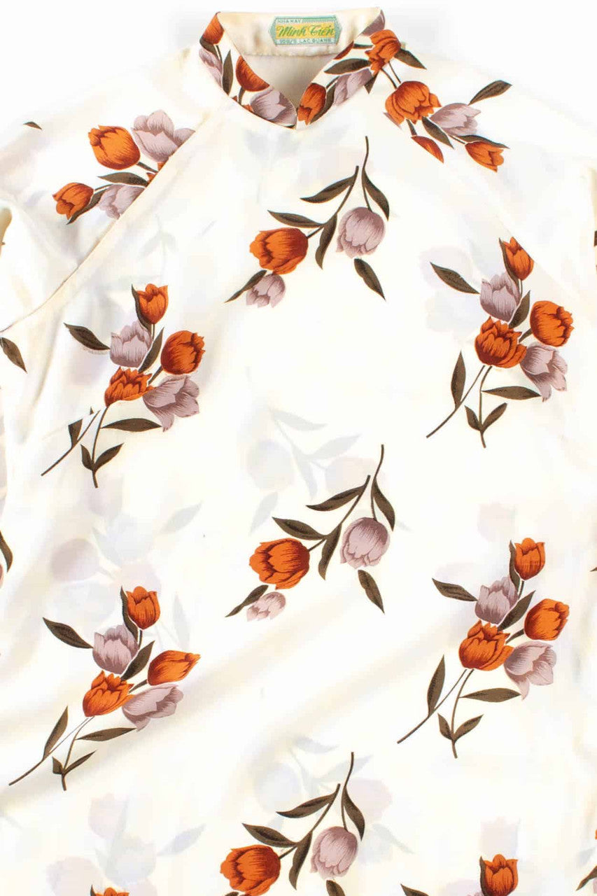White Floral Ao Dai